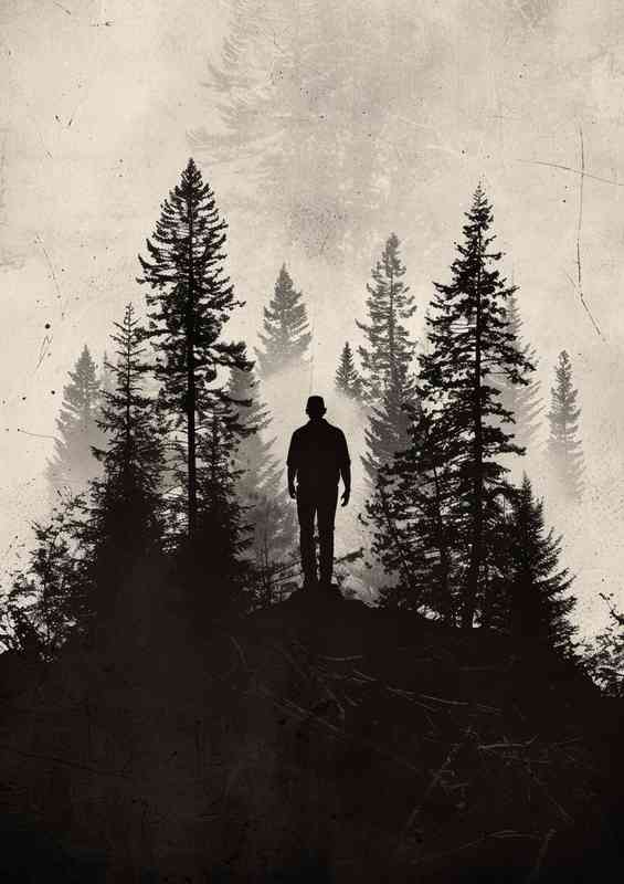 The silhouette of a man walking through forest | Metal Poster