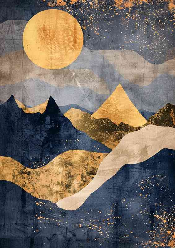Abstract mountains gold and blue colours | Metal Poster