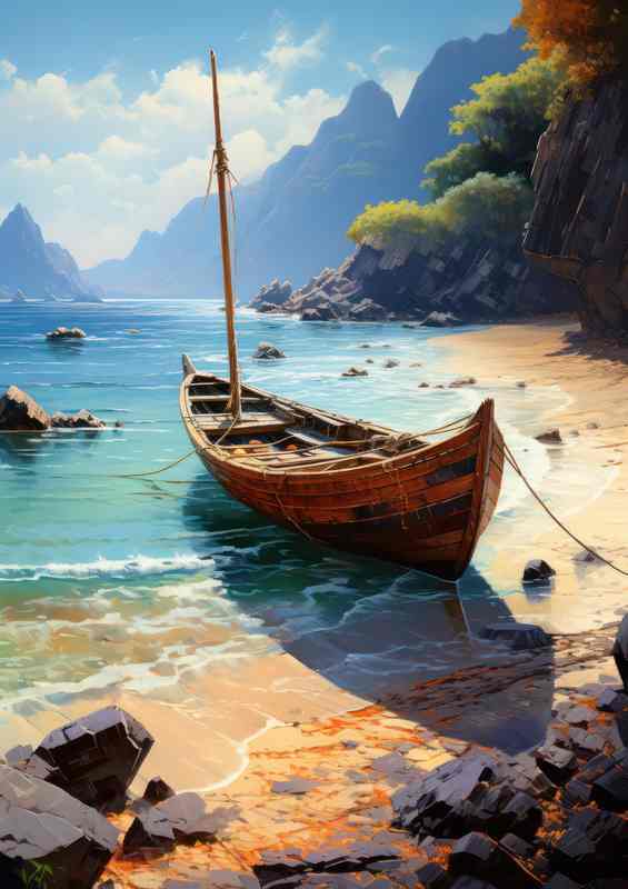 Small Boats Dream Serene Waters Edge | Metal Poster