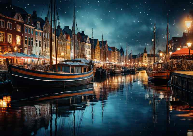 Cityscape Glow Canals Reflecting Night Lights | Metal Poster