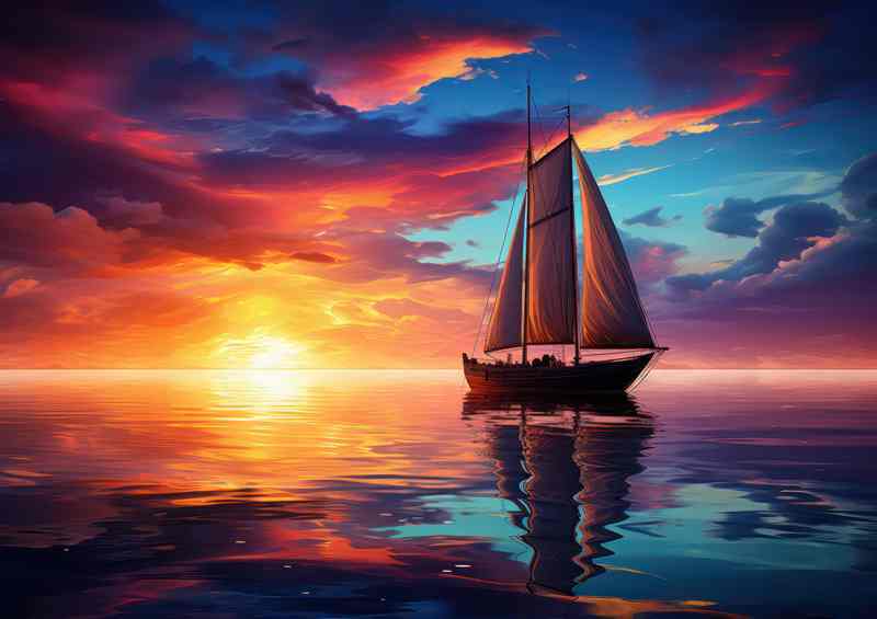 Dreamy Ocean Canvas Sailboats Evening Drift | Metal Poster