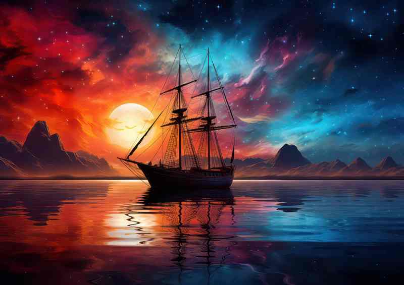 Dreamy Ocean Sailboats Evening Sun | Metal Poster