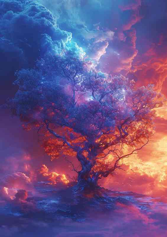 A blue and orange tree on top | Metal Poster