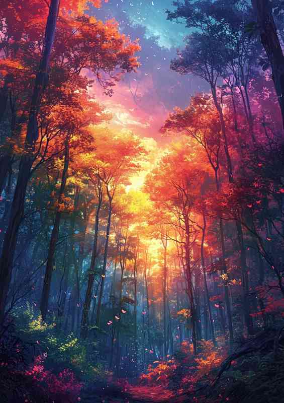 Colorful painting of a glowing forest | Metal Poster