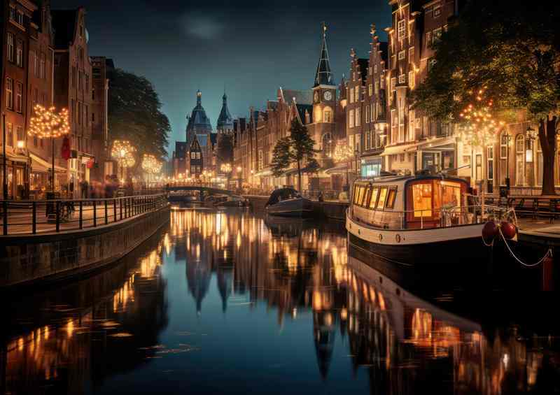 Glistening Canals Citys Night Lights Serenade | Metal Poster