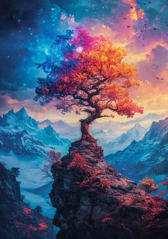 Tree on the blue mountain top | Metal Poster