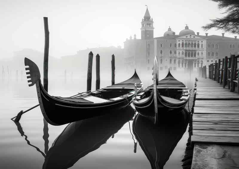 Gondola Magic Venice In Monochrome | Metal Poster