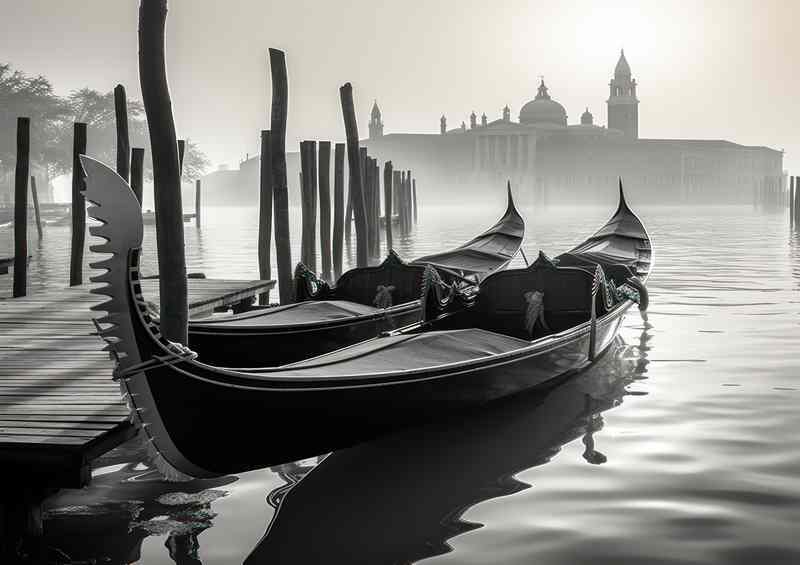 Gondola Moments Venice In Black White | Metal Poster