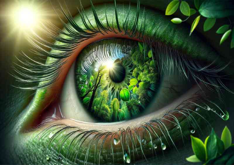 Eye reflecting a lush verdant forest scene | Metal Poster