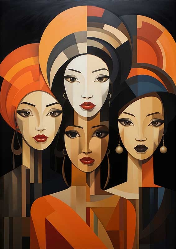 Quirky Color Collage women with different faces | Metal Poster