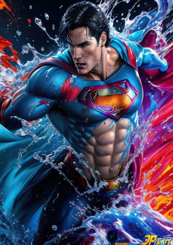 Superman water and splash of colours | Metal Poster
