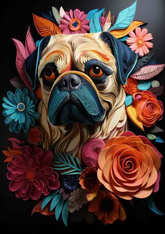 Artistic Creations of Paul The Pug Flowers and Animals | Metal Poster