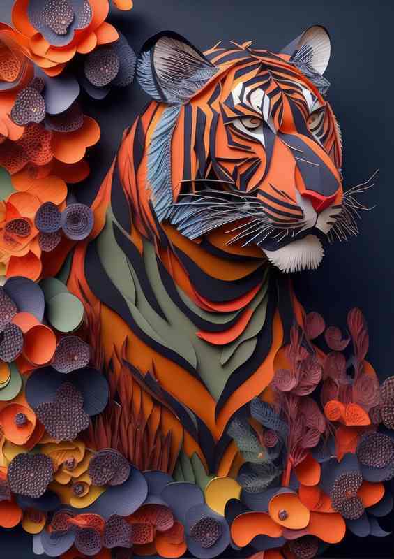 Blooming Tales Art Inspired Tiger In Flowers | Metal Poster