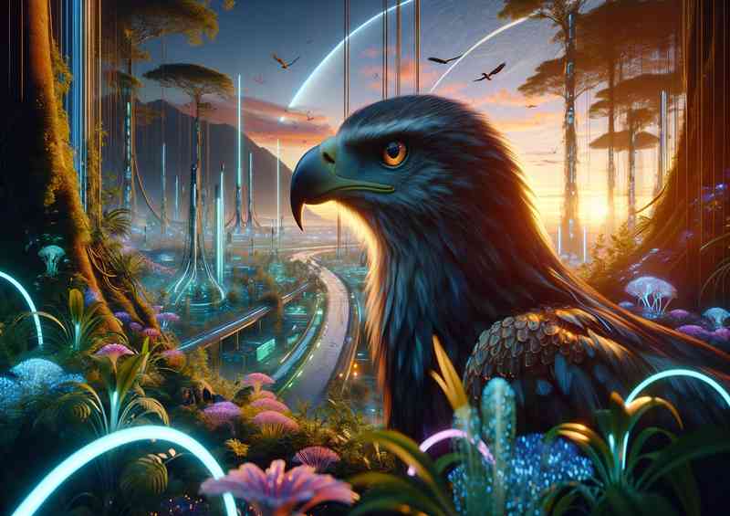 Majestic Eagle set in a futuristic landscape | Metal Poster