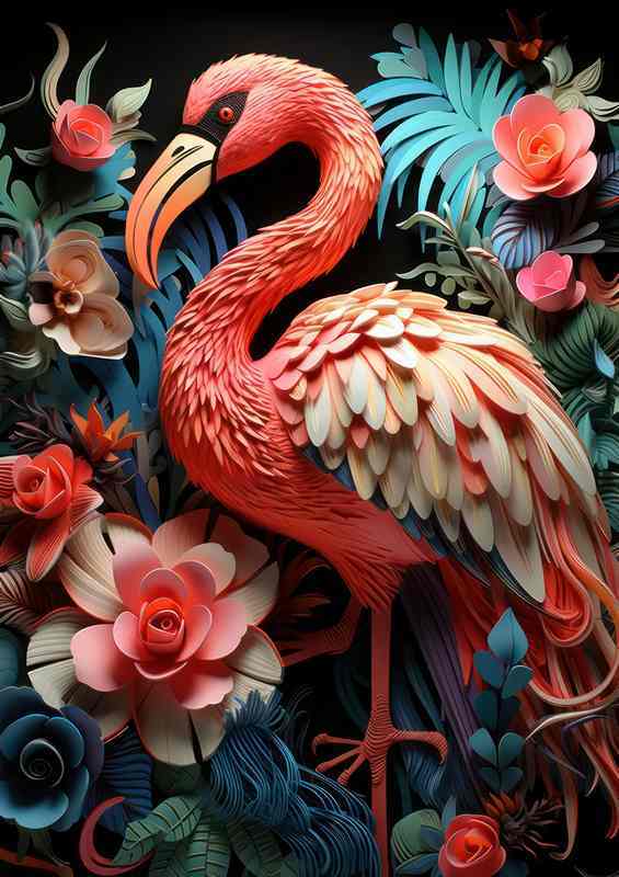 Botanical and Zoological Symphony Flamingo | Metal Poster