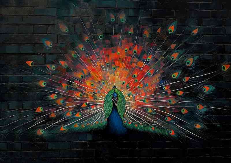 The painted peacock on a wall | Metal Poster