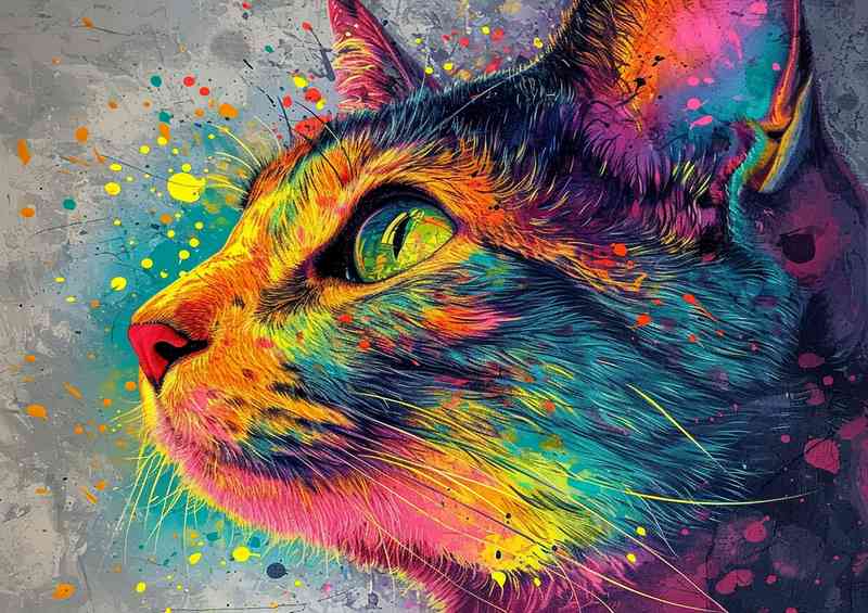 Colourful cat gazing into the sky | Metal Poster