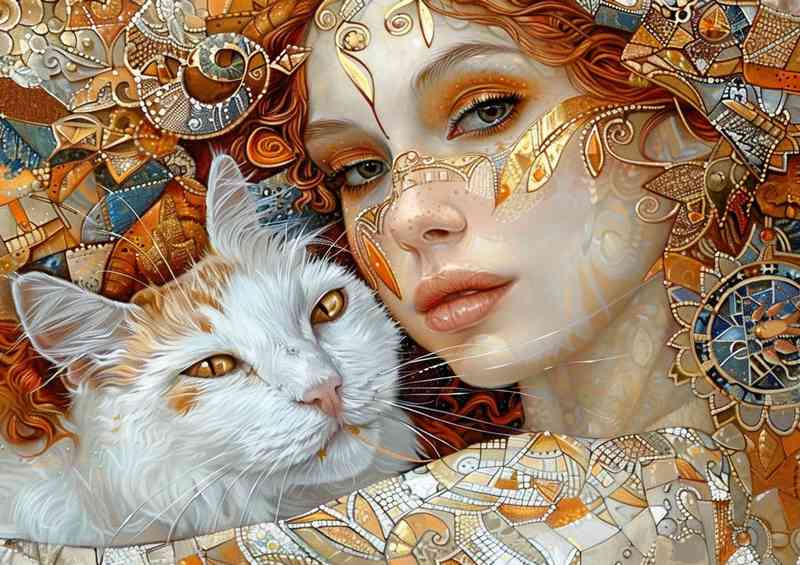Girl with white Cat | Metal Poster