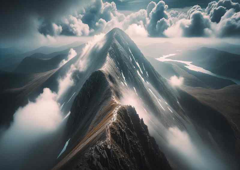 Snowdon, Wales Metal Poster | Majestic Peak Touching Clouds