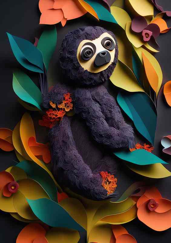 The Artistic Journey of A Sloth and Flowers | Metal Poster