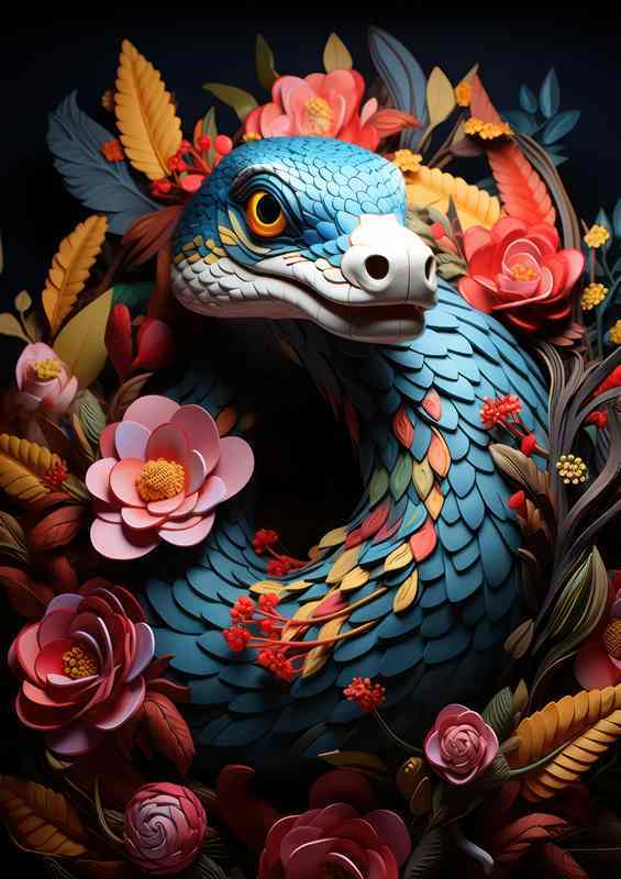 Vibrant Blossoms and SamThe Snake A Visual Feast | Metal Poster