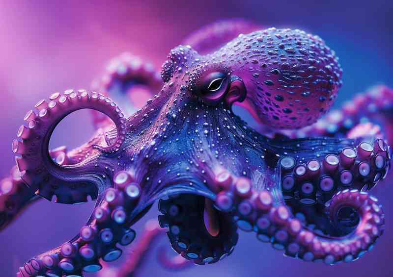 Octopus in pink with black tentacles | Metal Poster