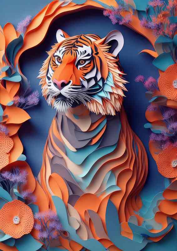 Whimsical Creations The Tiger And Botanical Art | Metal Poster