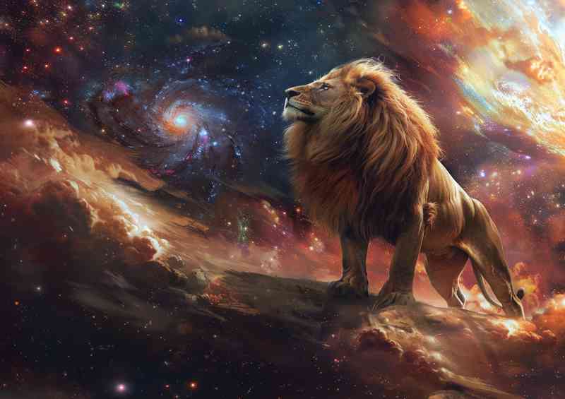 A Lone Lion standing in space | Metal Poster