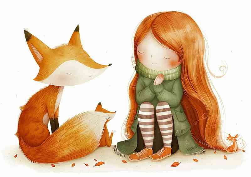 A girl with long red hair and the fox | Metal Poster