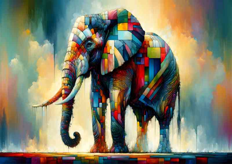Abstract and colorful form of a majestic elephant | Metal Poster