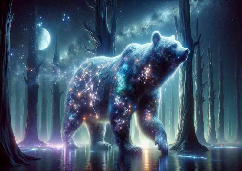 Celestial Bear its body shimmering moonlight and constellations | Metal Poster