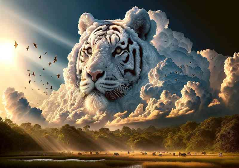 Clouds form the shape of a majestic tiger in the sky | Metal Poster