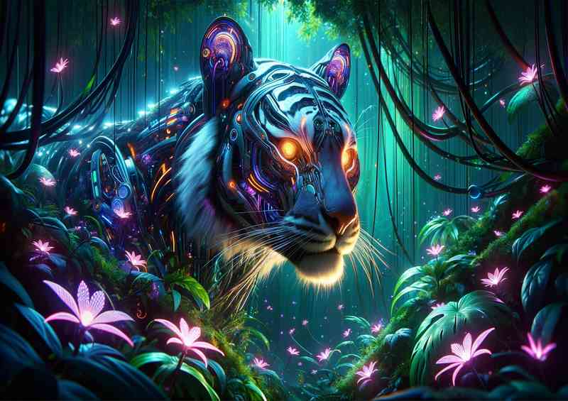 Cybernetic tiger its body organic and mechanical elements | Metal Poster