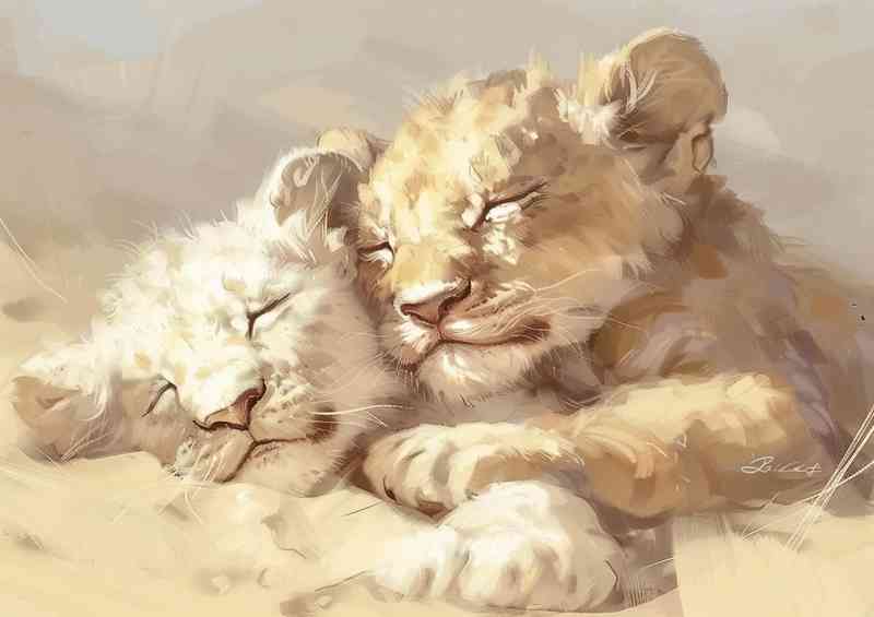 Lion cubs Sleeping during the day | Metal Poster