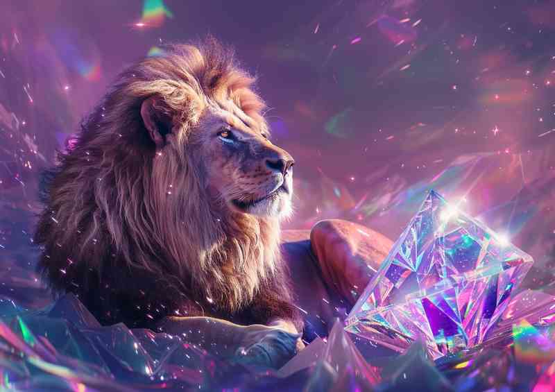 Lion sitting next to the diamond | Metal Poster