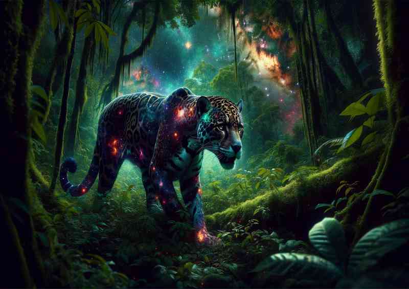 Mysterious Jaguar its coat a tapestry of star clusters | Metal Poster