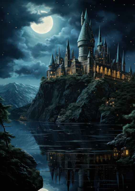 The Castle surrounded by water hogwarts srtle cartoon | Metal Poster