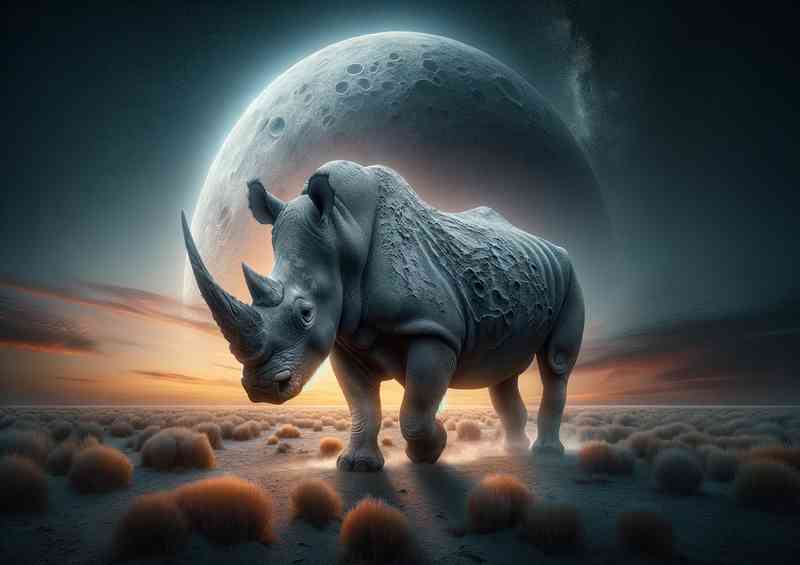 Powerful Rhinoceros its skin textured with shades of gray | Metal Poster