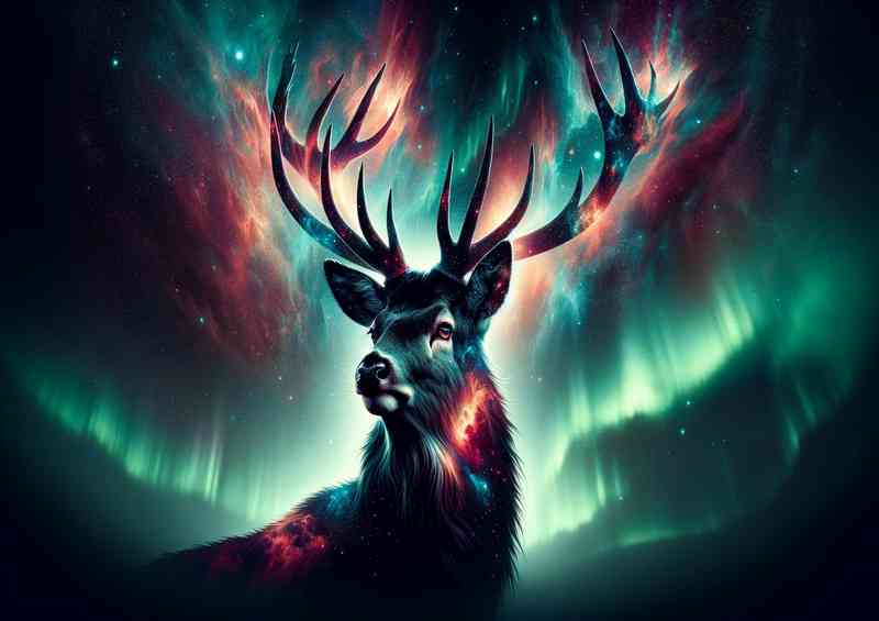 Regal Deer its fur and antlers an interstellar display of cosmic energy | Metal Poster