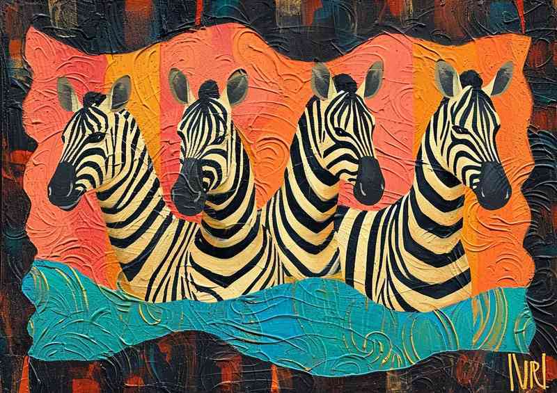 Set of zebras in a abstract form of art | Metal Poster