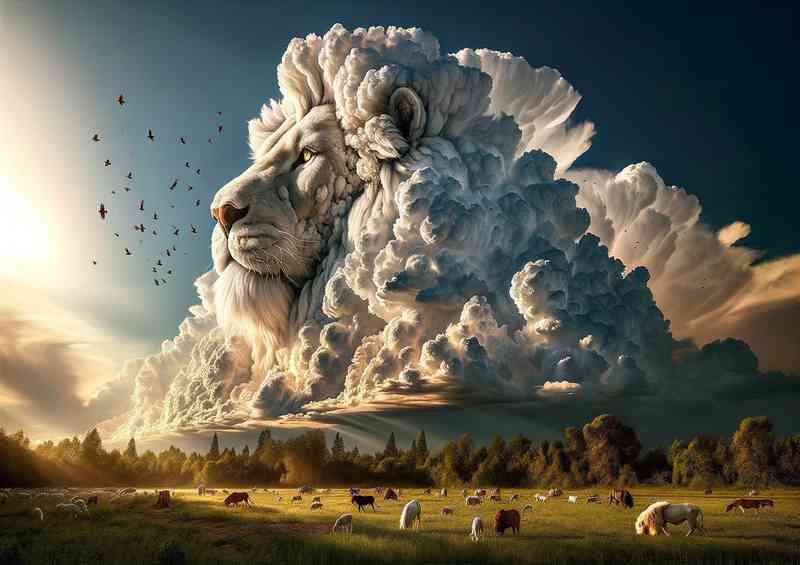 Shape of a majestic lion in the sky | Metal Poster