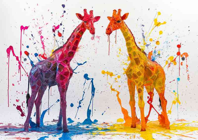Splattered giraffes painted art | Metal Poster