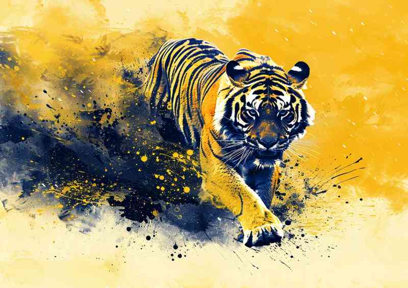 The Tiger runs in a dark and yellow | Metal Poster
