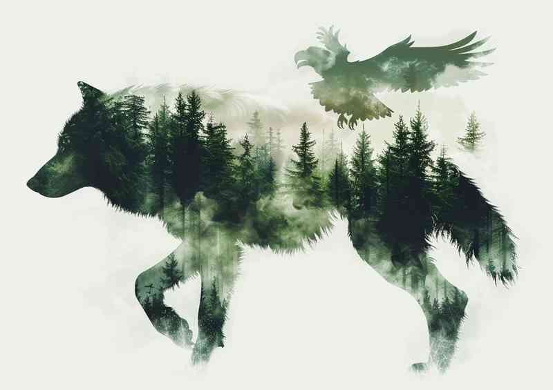 The Wolf and Eagle in double exposure | Metal Poster
