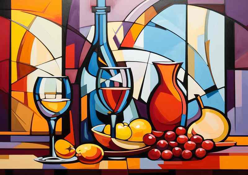 Vino Visions Abstract Artistry of Wine And Glass | Metal Poster