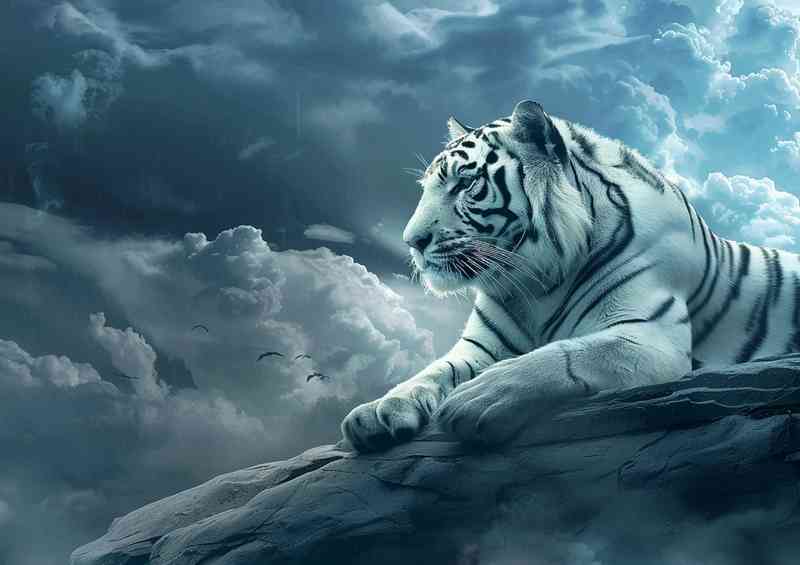 White Tiger on a hiltop with cloudy skys | Metal Poster