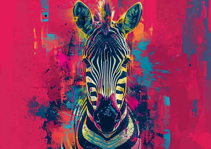 Zebra head is painted with a variety of colors | Metal Poster