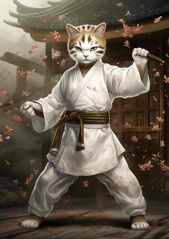 Dojo Dwellers Cats Mastering Martial Arts Poses | Metal Poster