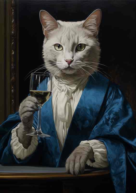 Elegant Felines Cats Sipping Wine | Metal Poster