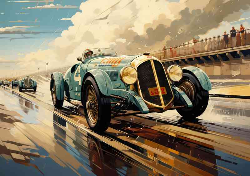 A vintage race car on a race track classic | Metal Poster